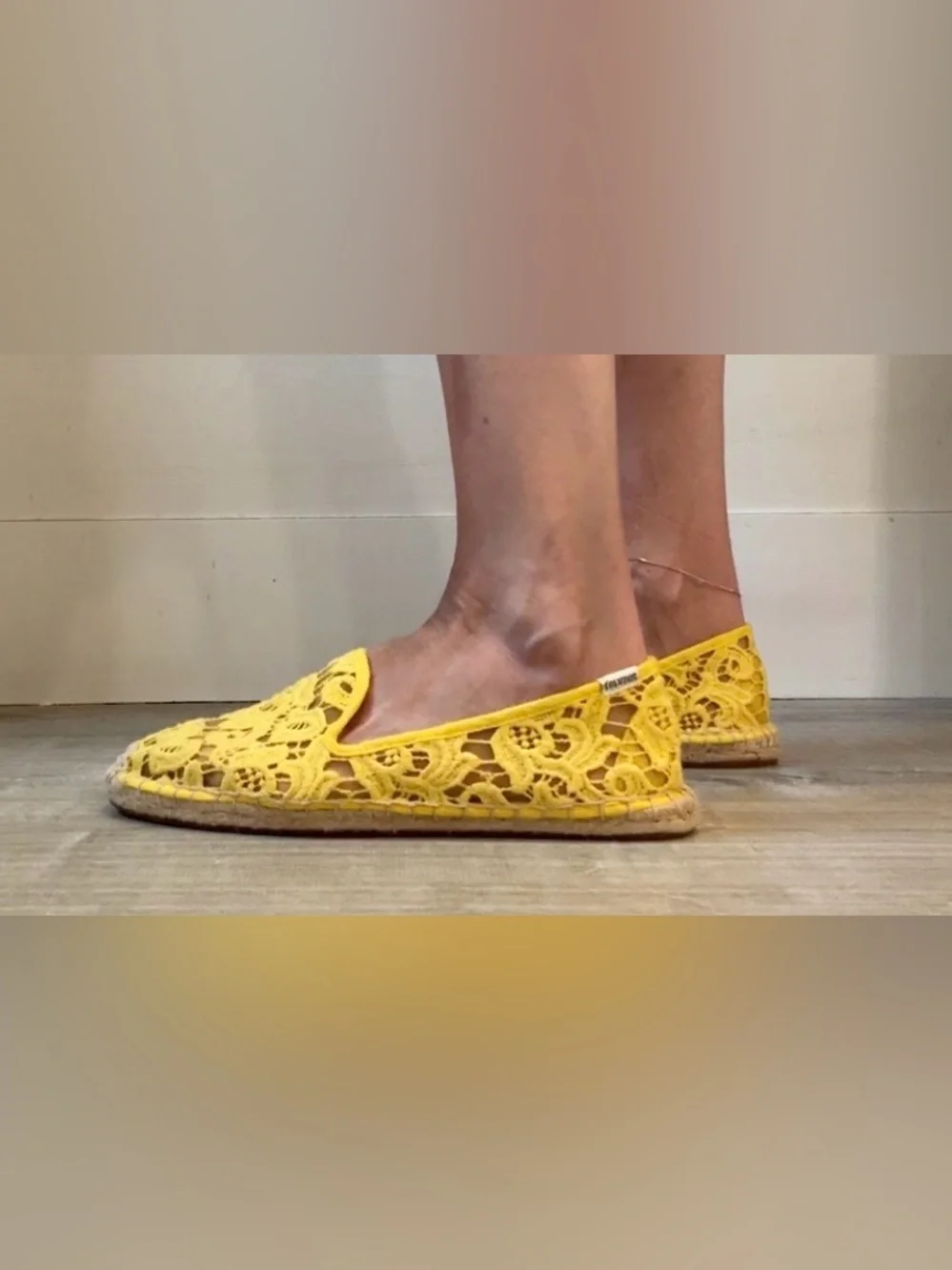 Soludos Yellow Lace Espadrille Slip-On Flats